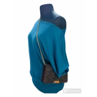 Bluzka kimonowa z dekoltem w łódkę - kolor ciemny turkus